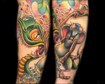 Tattoos - Josh Woods - Mouse riding a snake!! YEEHAWW!!!
